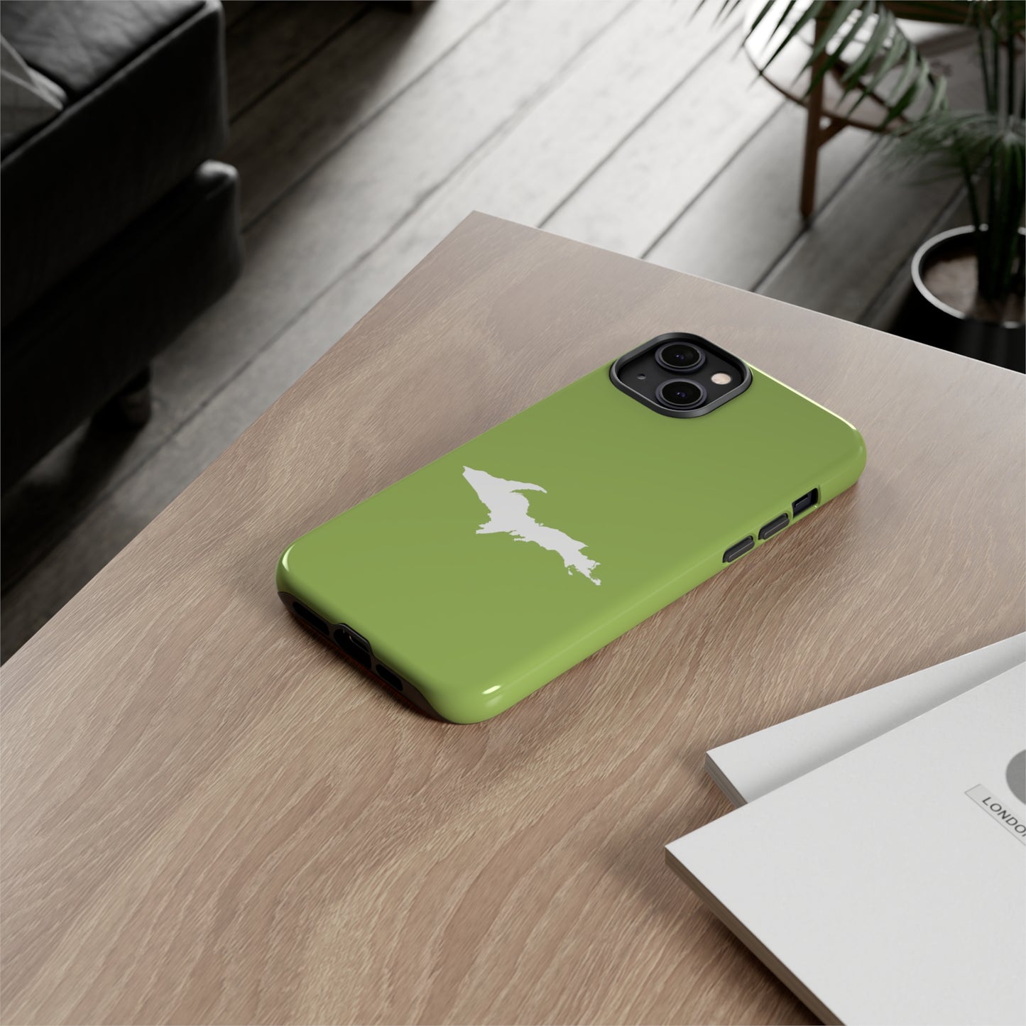 Michigan Upper Peninsula Tough Phone Case (Gooseberry Green w/ UP Outline) | Apple iPhone