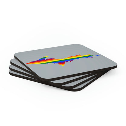 Michigan Upper Peninsula Coaster Set (Silver w/ UP Pride Flag Outline) | Corkwood - 4 pack