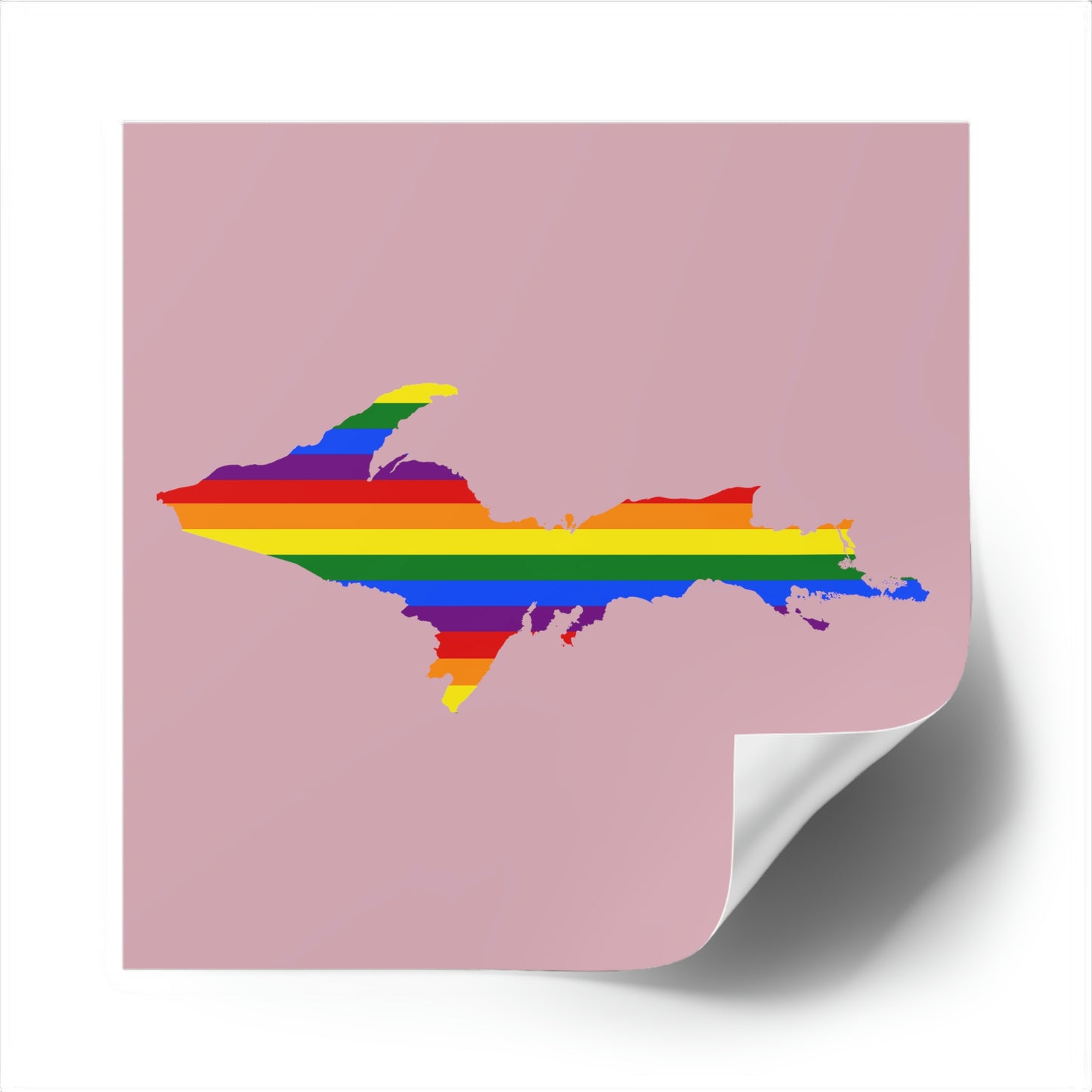 Michigan Upper Peninsula Square Sticker (Pink w/ UP Pride Flag Outline) | Indoor/Outdoor