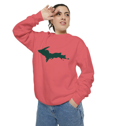 Michigan Upper Peninsula Sweatshirt (w/ Green UP Outline) | Unisex Garment Dyed