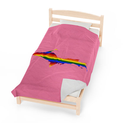 Michigan Upper Peninsula Plush Blanket (w/ UP Pride Flag Outline) | '67 Caddie Pink