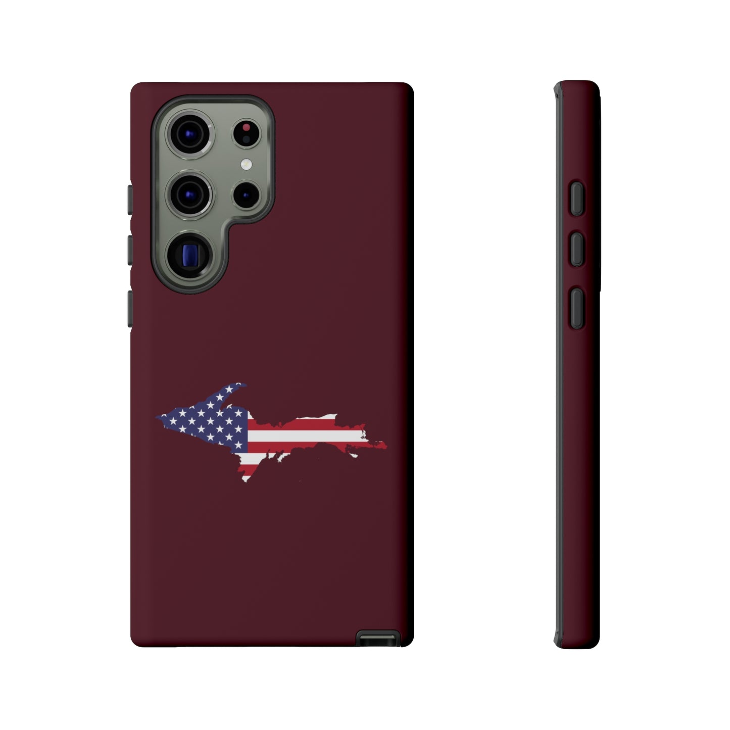 Michigan Upper Peninsula Tough Phone Case (Old Mission Burgundy w/ UP USA Flag Outline) | Samsung & Pixel Android