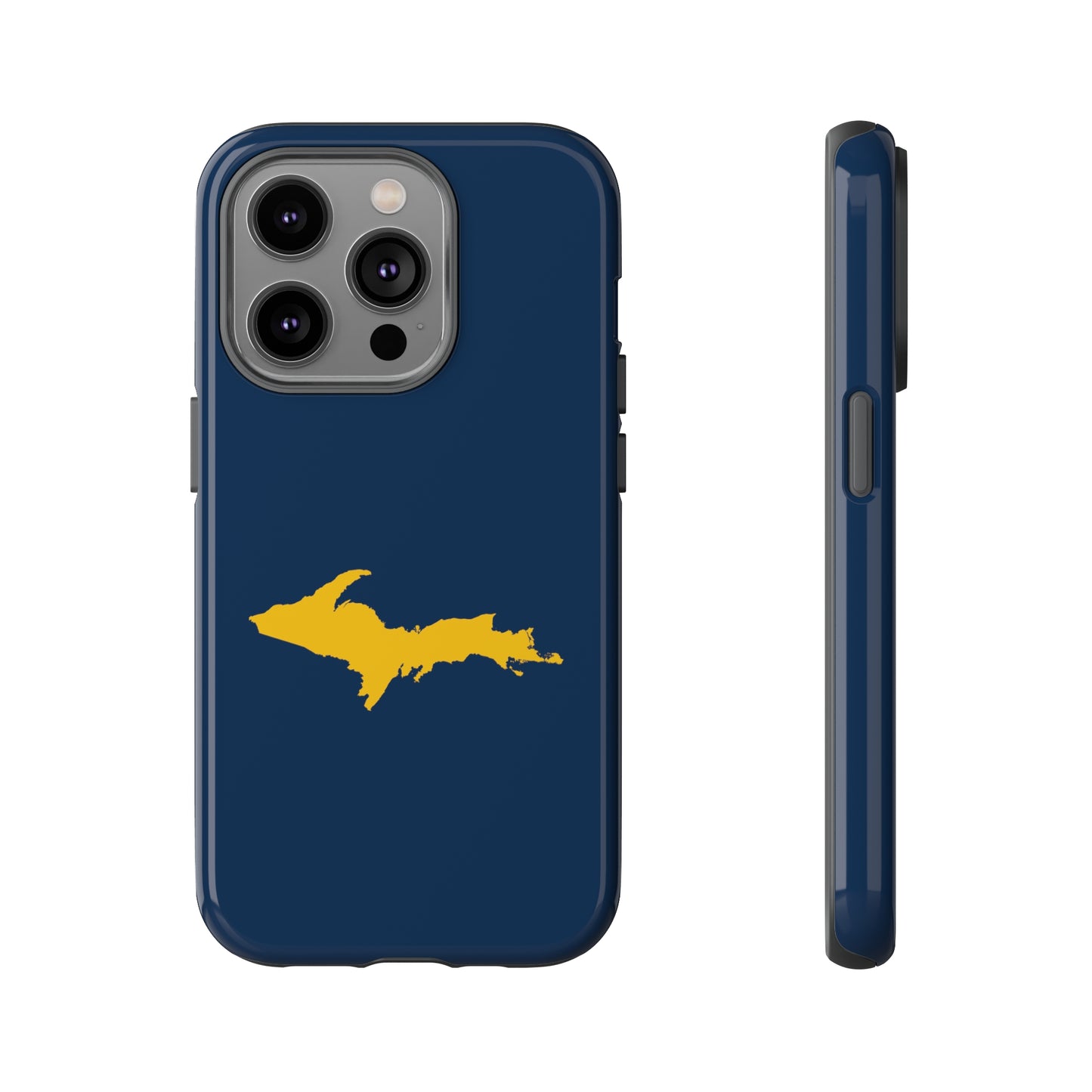 Michigan Upper Peninsula Tough Phone Case (Navy w/ Gold UP Outline) | Apple iPhone