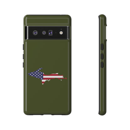 Michigan Upper Peninsula Tough Phone Case (Army Green w/ UP USA Flag Outline) | Samsung & Pixel Android