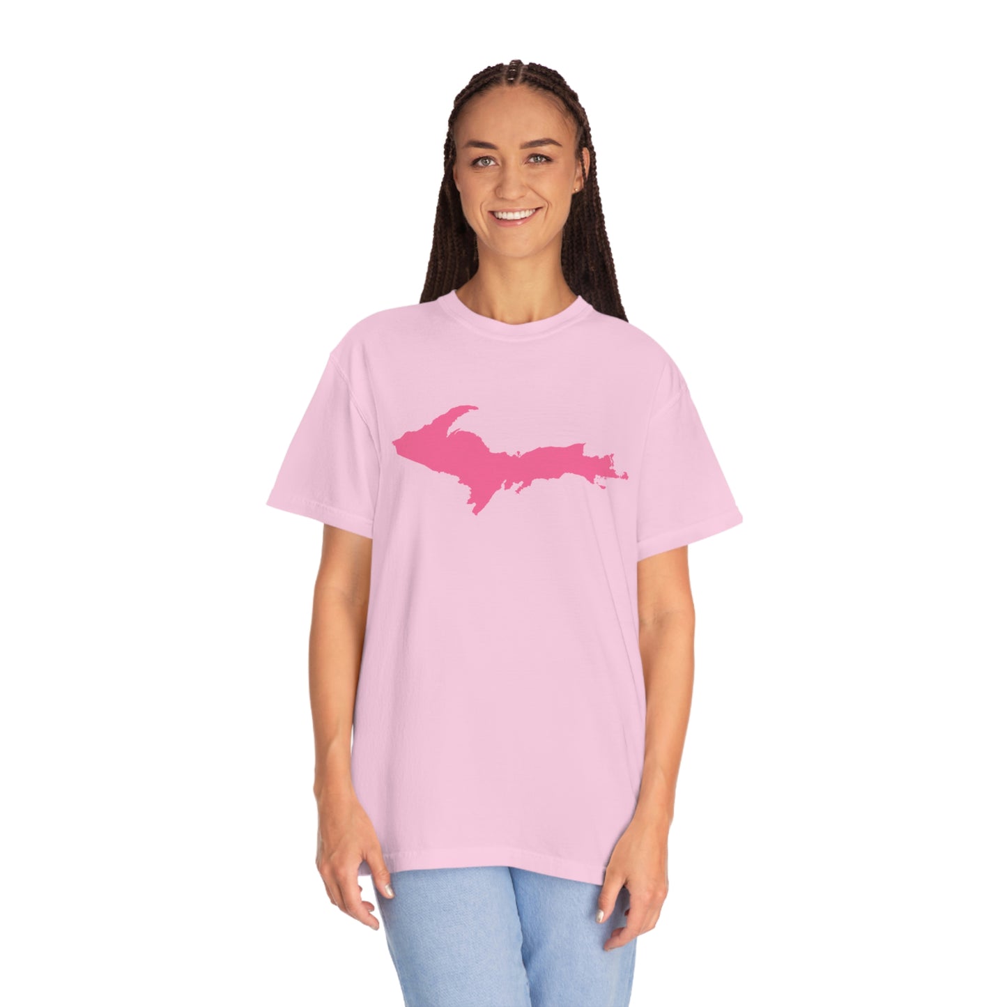 Michigan Upper Peninsula T-Shirt (w/ Pink UP Outline) | Unisex Garment-Dyed