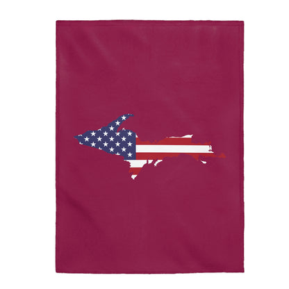 Michigan Upper Peninsula Plush Blanket (w/ UP USA Flag Outline) | Ruby Red