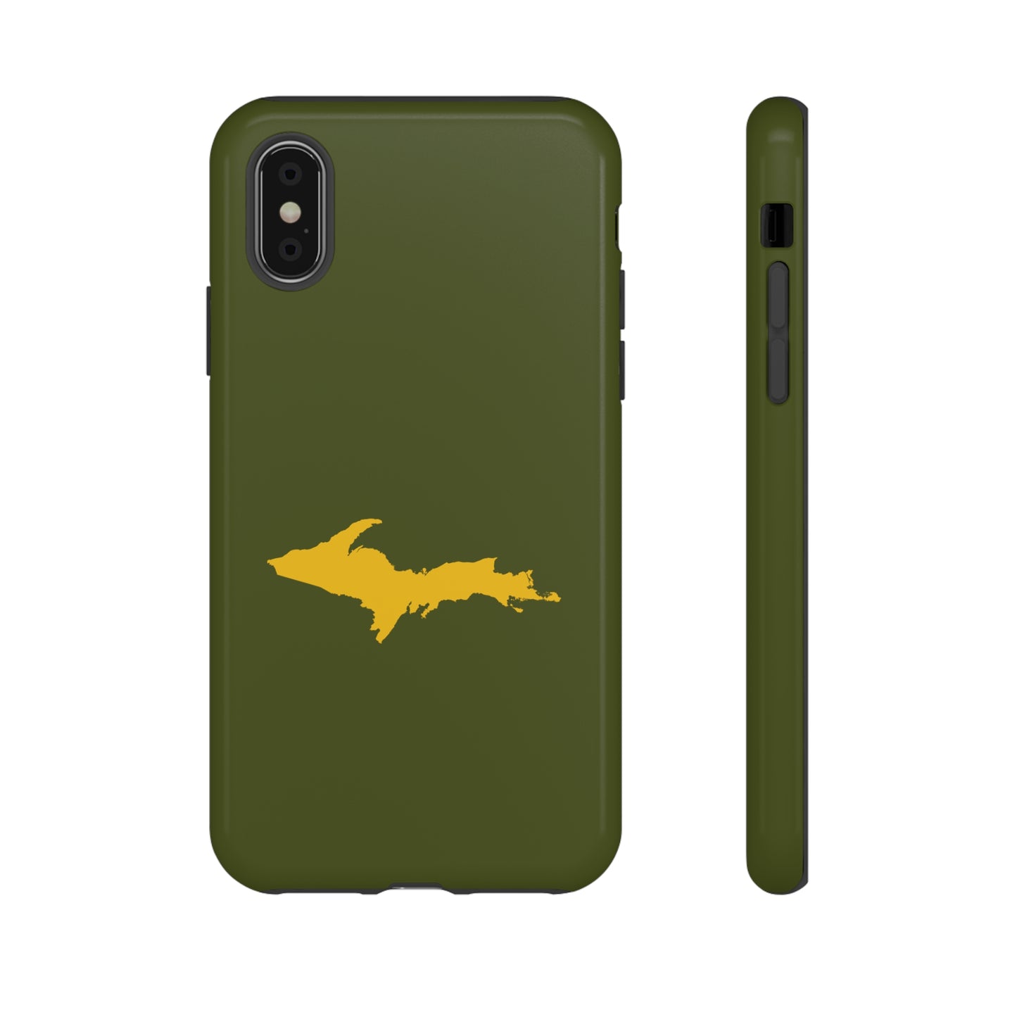 Michigan Upper Peninsula Tough Phone Case (Army Green w/ Gold UP Outline) | Apple iPhone