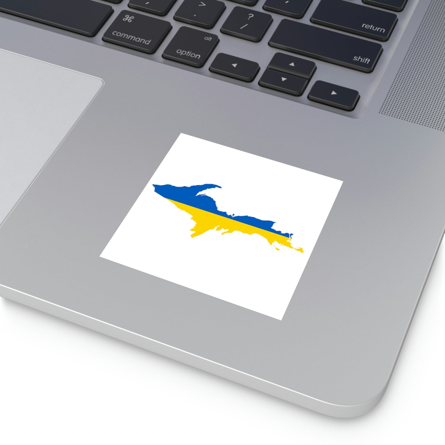 Michigan Upper Peninsula Square Sticker (w/ UP Ukraine Flag Outline) | Indoor/Outdoor