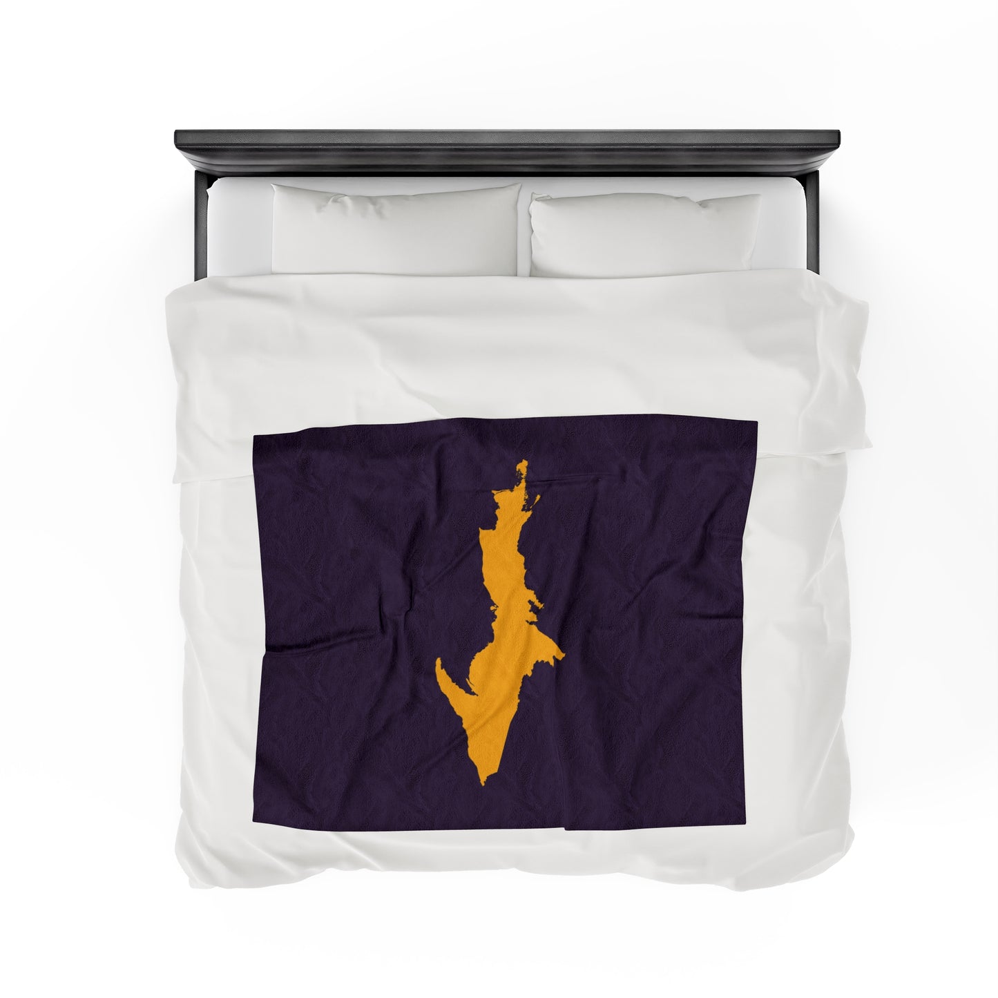 Michigan Upper Peninsula Plush Blanket (w/ Gold UP Outline) | Blackcurrant Color