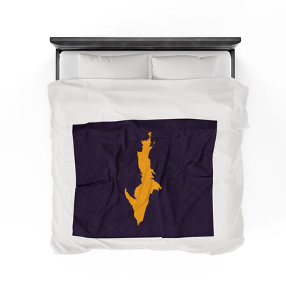 Michigan Upper Peninsula Plush Blanket (w/ Gold UP Outline) | Blackcurrant Color