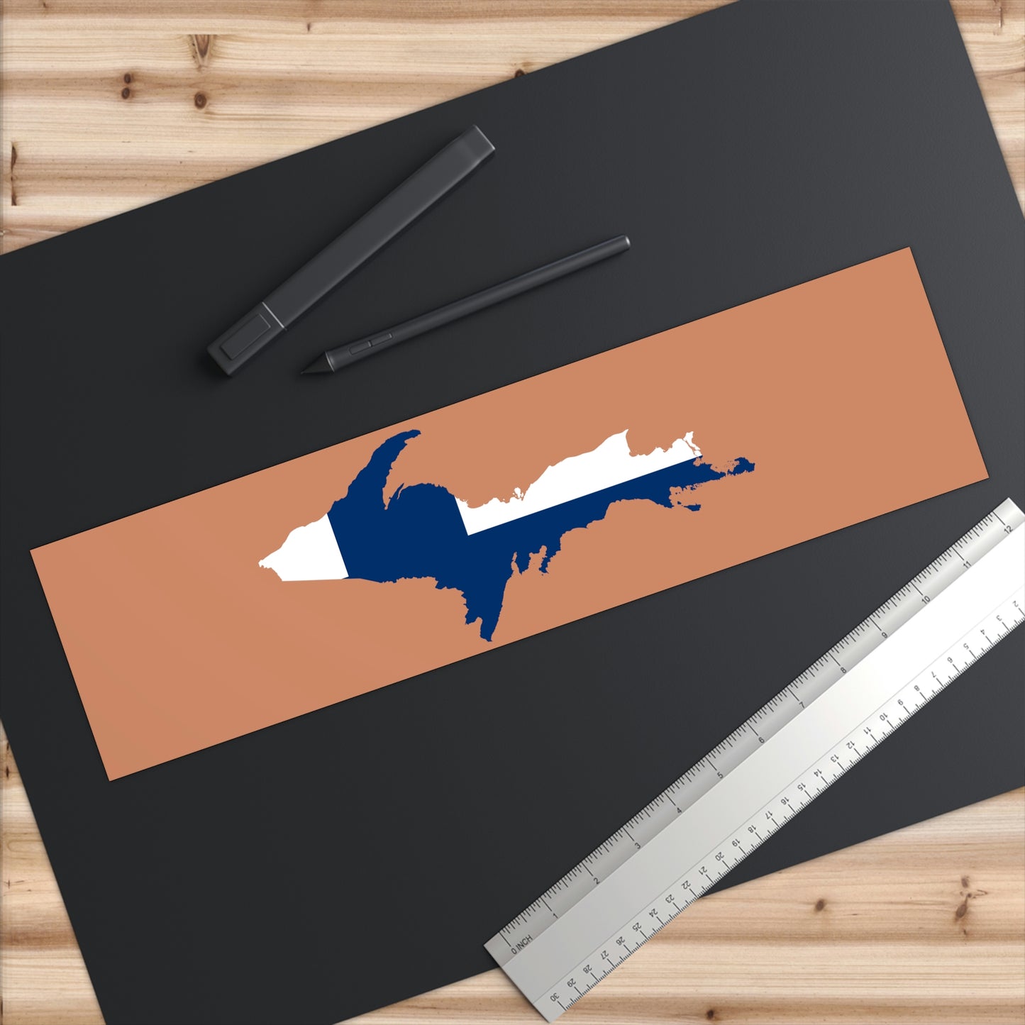 Michigan Upper Peninsula Bumper Stickers (w/ UP Finland Flag Outline) | Copper Color Background