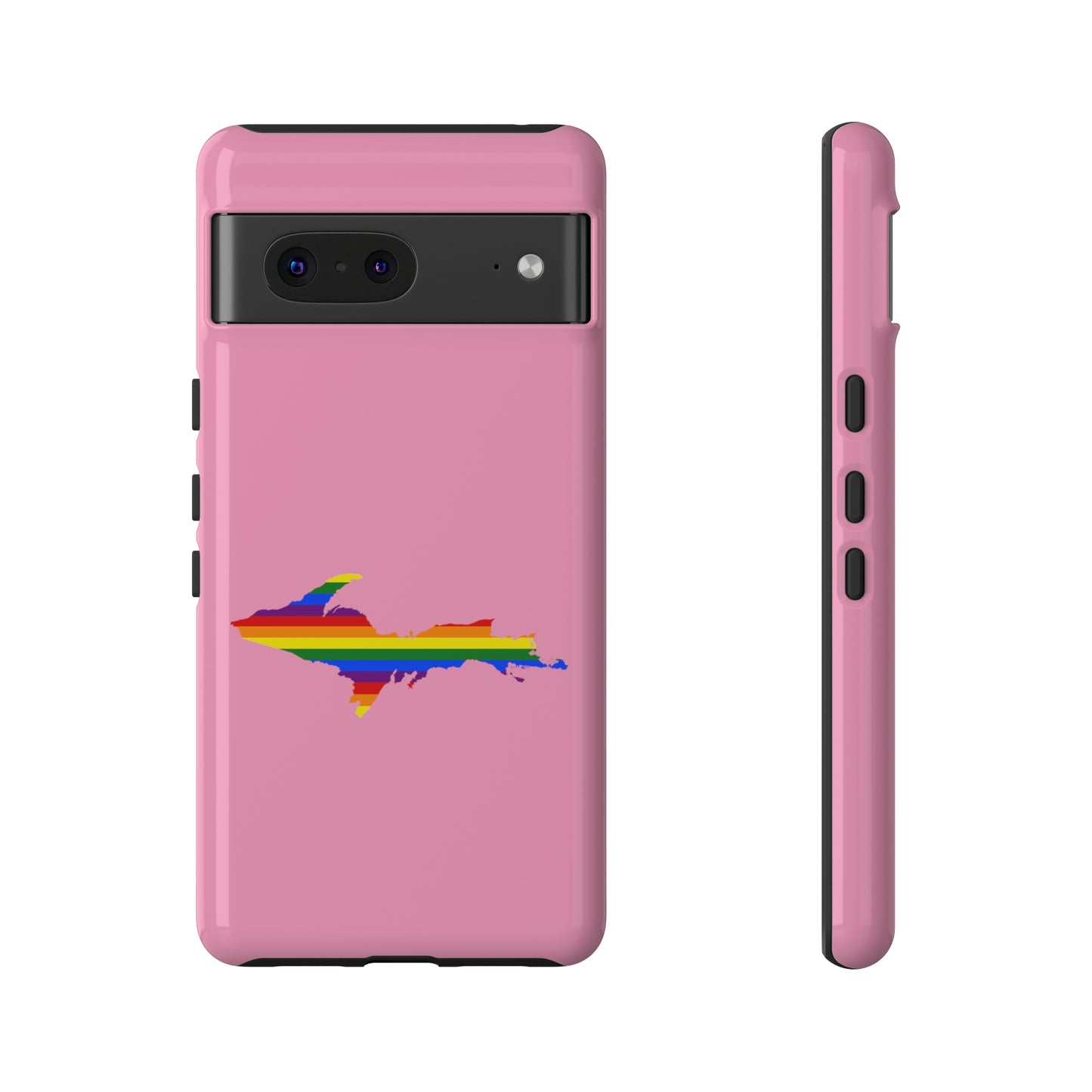 Michigan Upper Peninsula Tough Phone Case ('67 Caddie Pink w/ UP Pride Flag Outline) | Samsung & Pixel Android