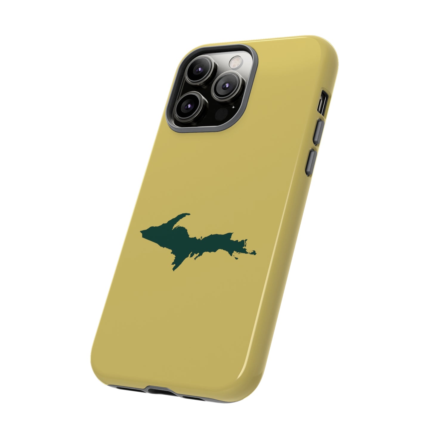 Michigan Upper Peninsula Tough Phone Case (Plum Yellow w/ Green UP Outline) | Apple iPhone