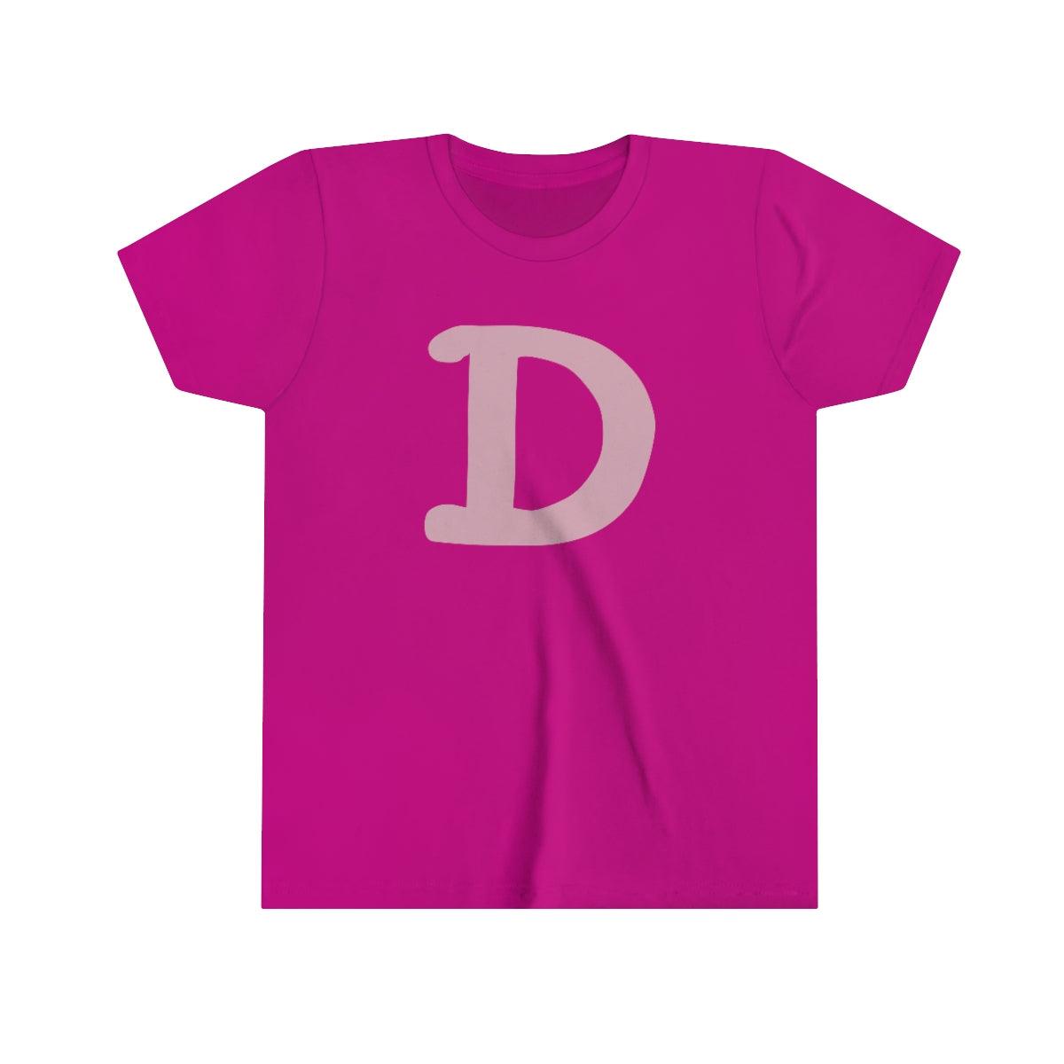 Detroit 'Old French D' T-Shirt (Pink Full Body Outline) | Youth Short Sleeve - Circumspice Michigan