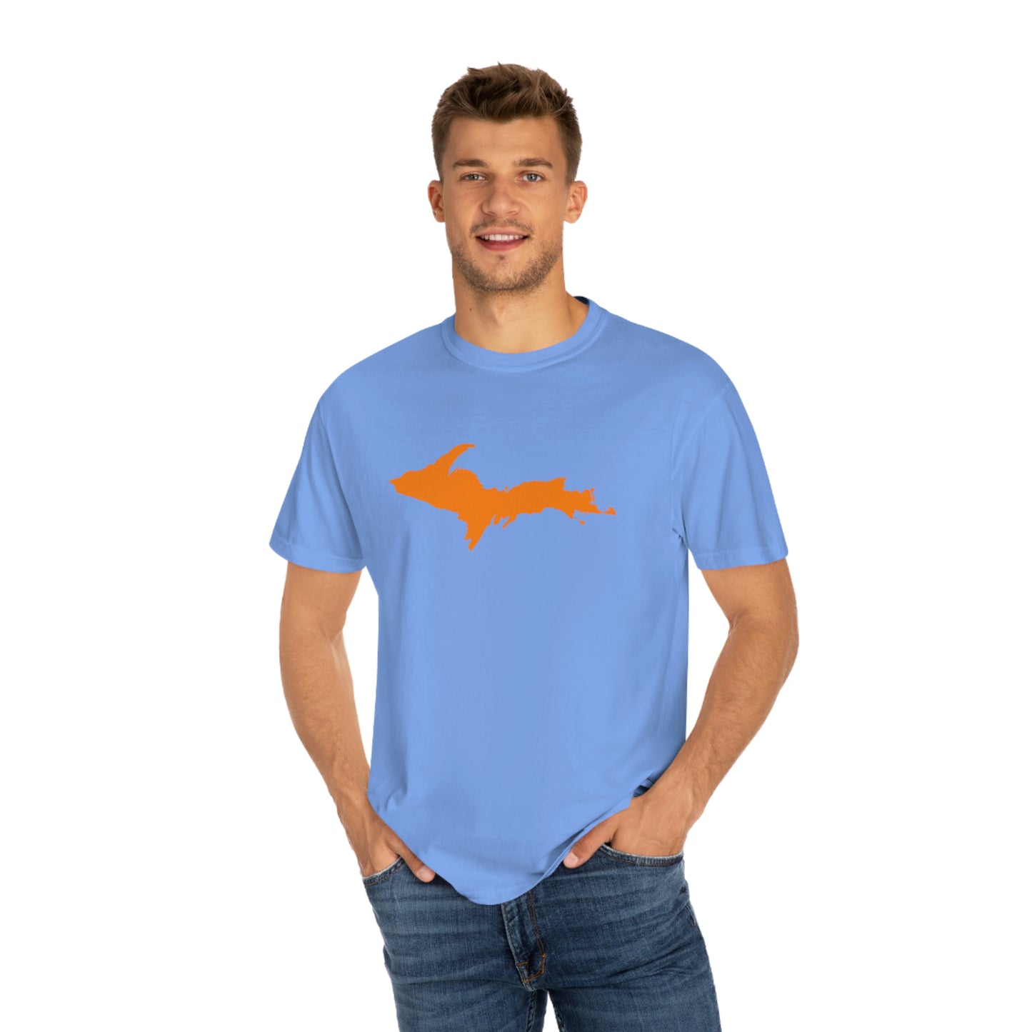 Michigan Upper Peninsula T-Shirt (w/ Orange UP Outline) | Unisex Garment-Dyed