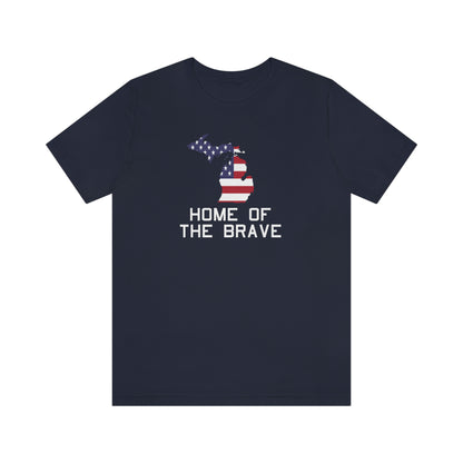 Michigan 'Home of the Brave' T-Shirt (USN Stencil Font w/ MI USA Outline) | Unisex Standard Fit