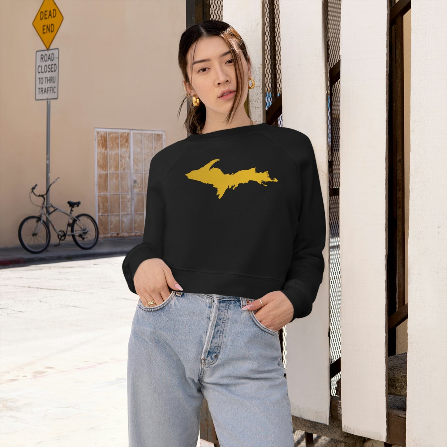 Michigan Upper Peninsula Sweatshirt (w/ Gold UP Outline) | Cropped Mid-Length