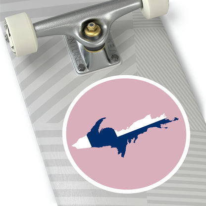 Michigan Upper Peninsula Round Stickers (Pink w/ UP Finland Flag Outline) | Indoor\Outdoor