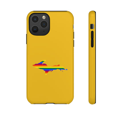 Michigan Upper Peninsula Tough Phone Case (Gold w/ UP Pride Flag Outline) | Apple iPhone