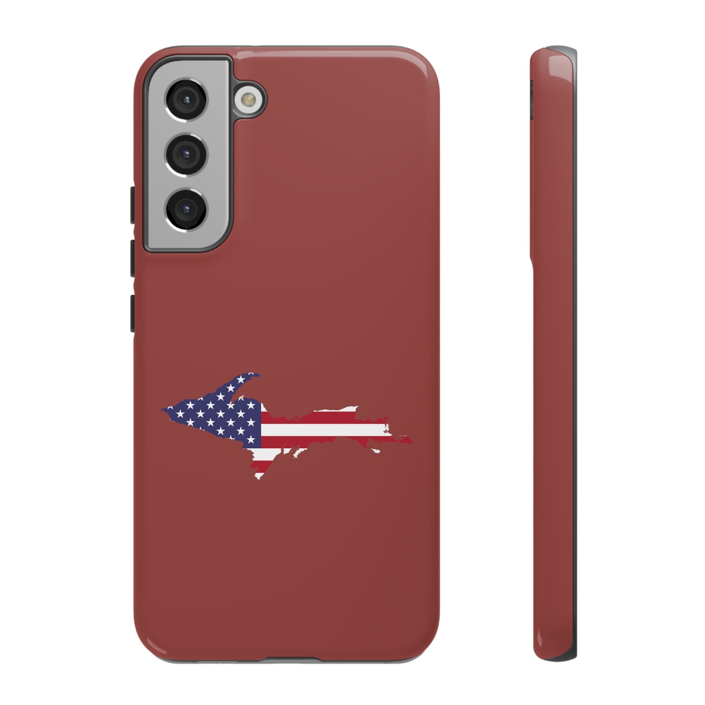 Michigan Upper Peninsula Tough Phone Case (Ore Dock Red w/ UP USA Flag Outline) | Samsung & Pixel Android