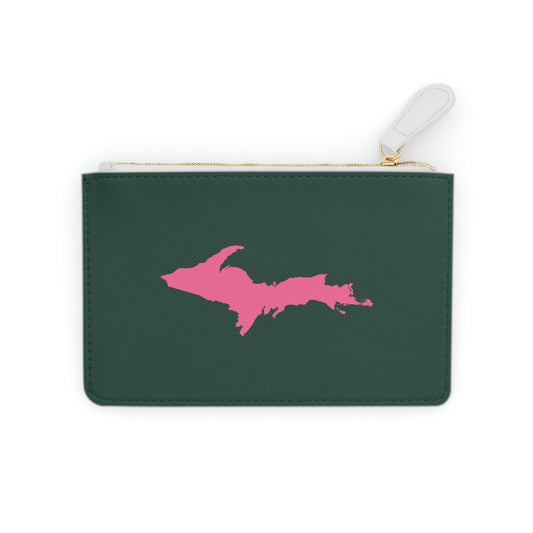 Michigan Upper Peninsula Mini Clutch Bag (Green w/ Pink UP Outline)