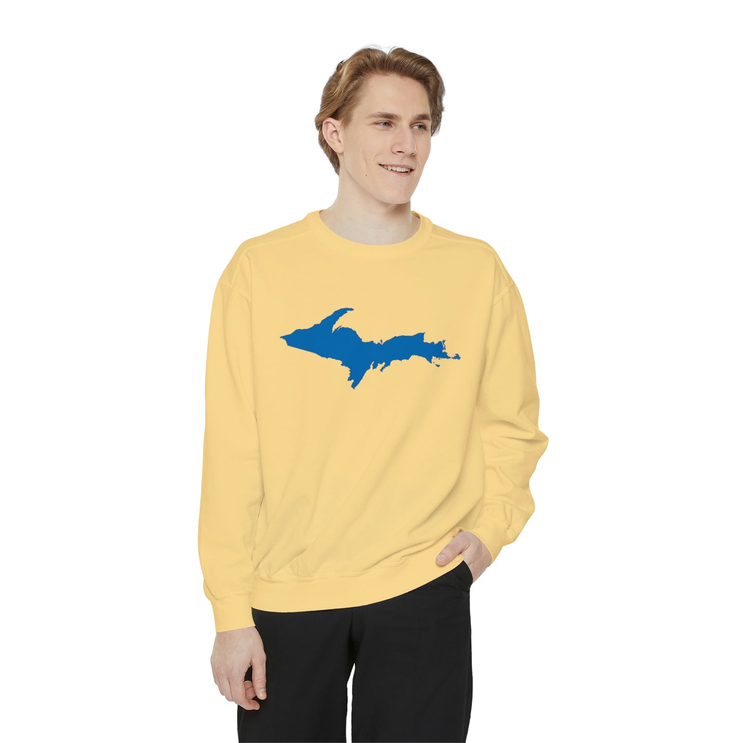 Michigan Upper Peninsula Sweatshirt (w/ Azure UP Outline) | Unisex Garment Dyed