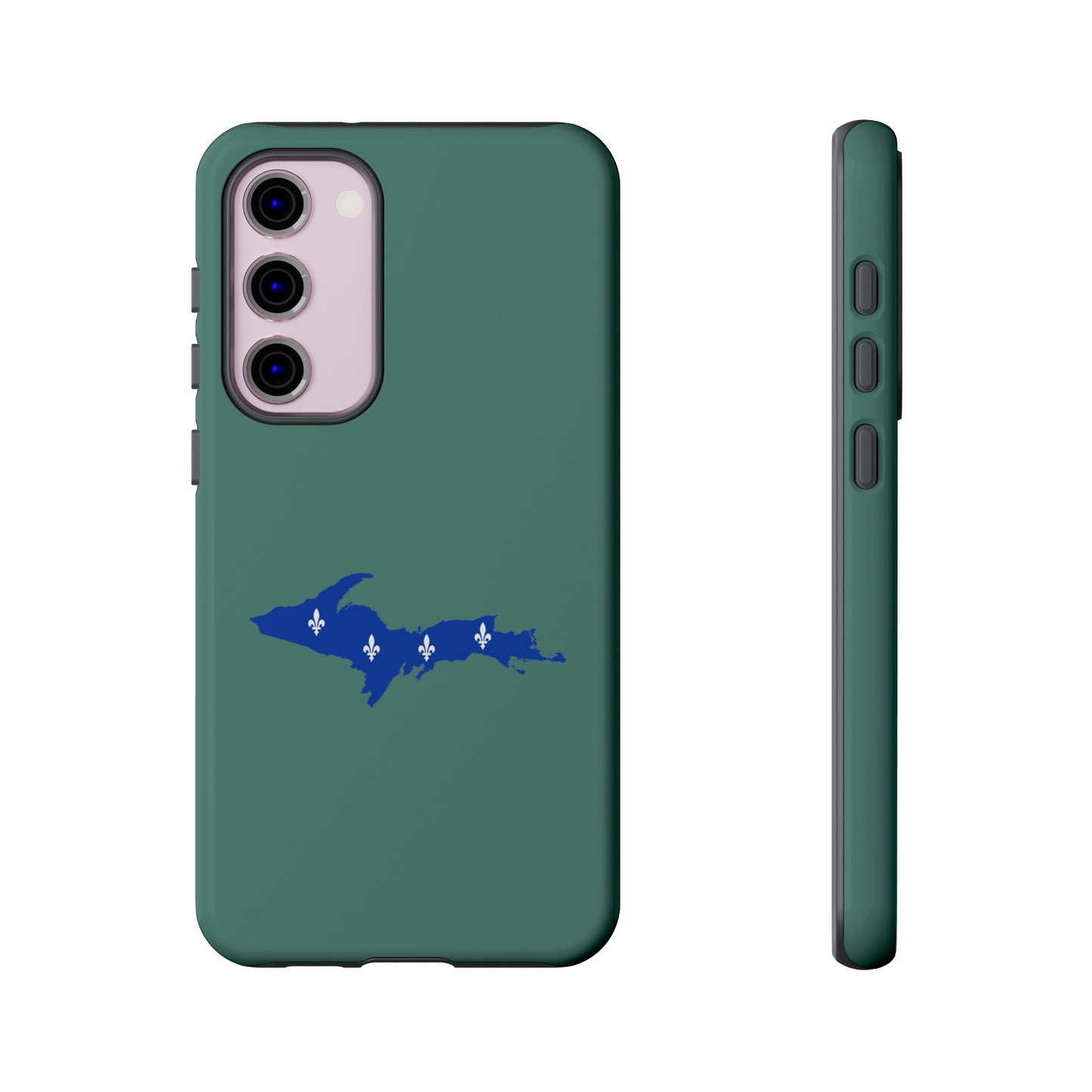 Michigan Upper Peninsula Tough Phone Case (Copper Green w/ UP Quebec Flag Outline) | Samsung & Pixel Android