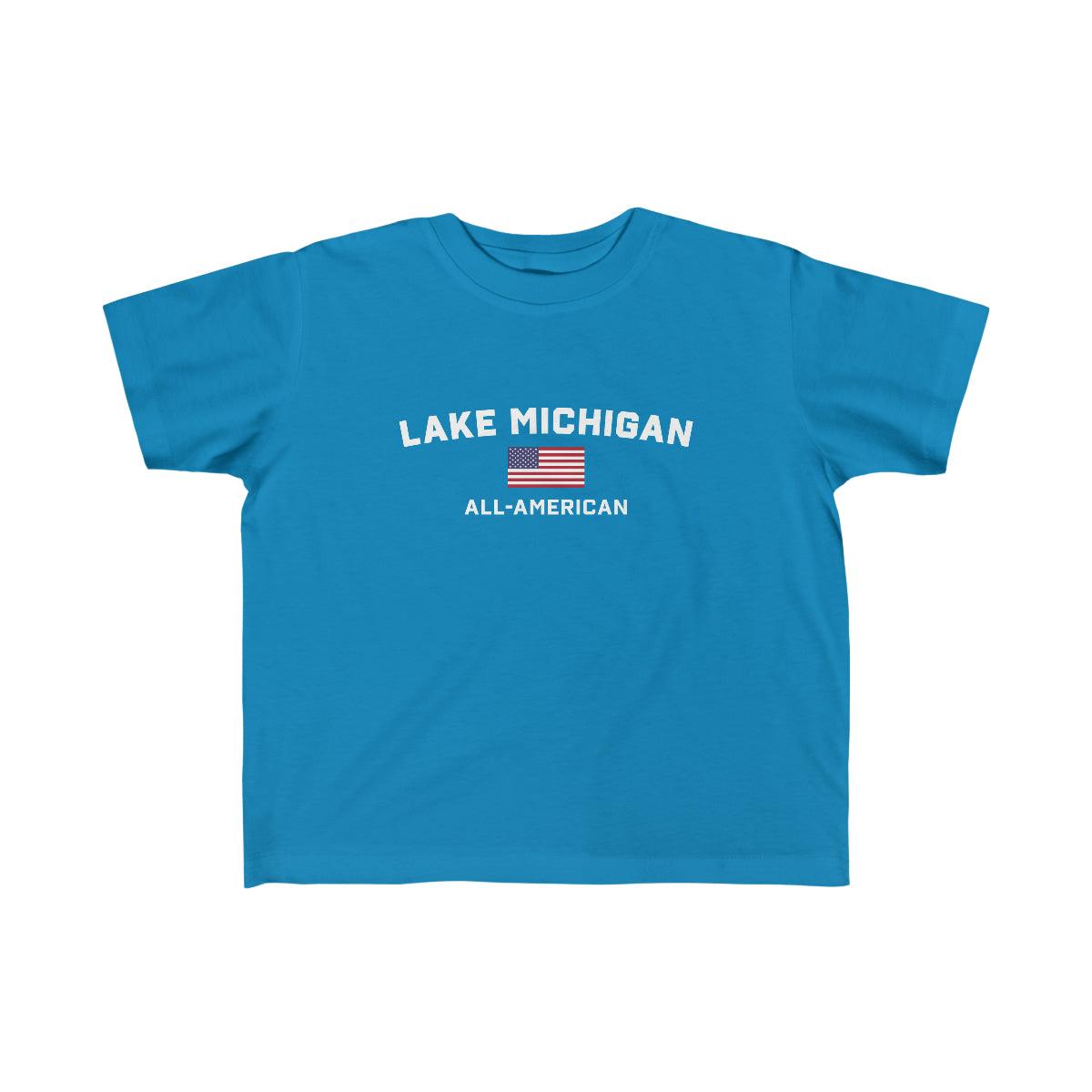 'Lake Michigan All-American' T-Shirt (w/USA Flag Outline) | Toddler Short Sleeve - Circumspice Michigan