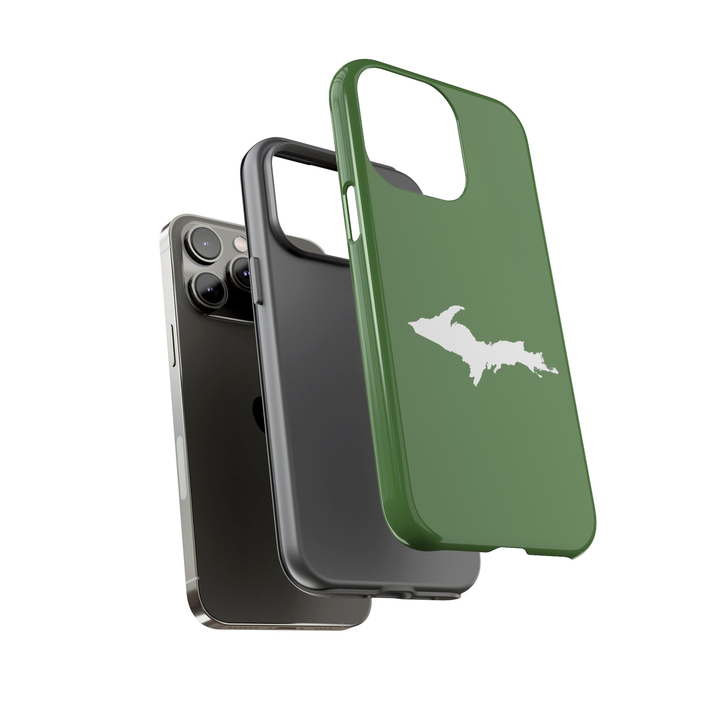 Michigan Upper Peninsula Tough Phone Case (Pine Green w/ UP Outline) | Apple iPhone