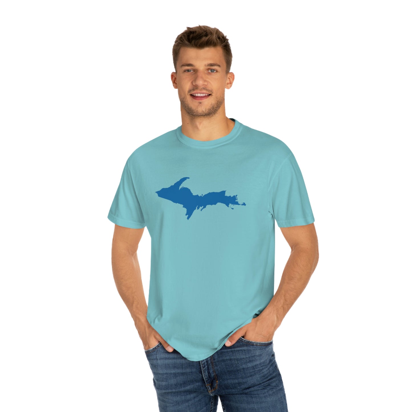 Michigan Upper Peninsula T-Shirt (w/ Azure UP Outline) | Unisex Garment-Dyed