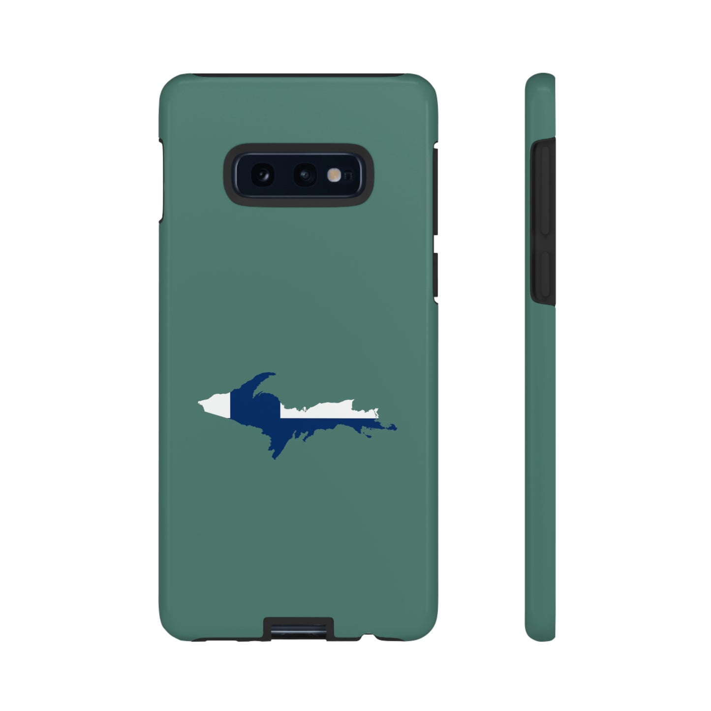 Michigan Upper Peninsula Tough Phone Case (Copper Green w/ UP Finland Flag Outline) | Samsung & Pixel Android