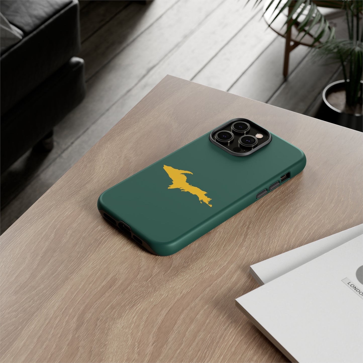 Michigan Upper Peninsula Tough Phone Case (Green w/ Gold UP Outline) | Apple iPhone