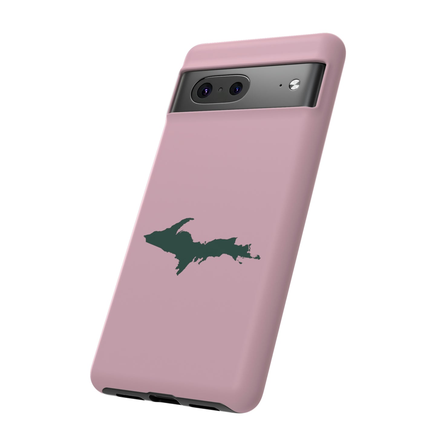 Michigan Upper Peninsula Tough Phone Case (Pink w/ Green UP Outline) | Samsung & Pixel Android