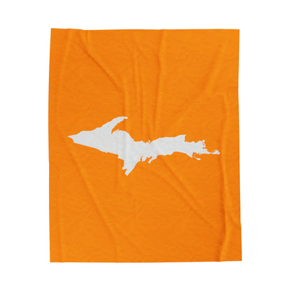 Michigan Upper Peninsula Plush Blanket (w/ UP Outline) | Birch Leaf Orange