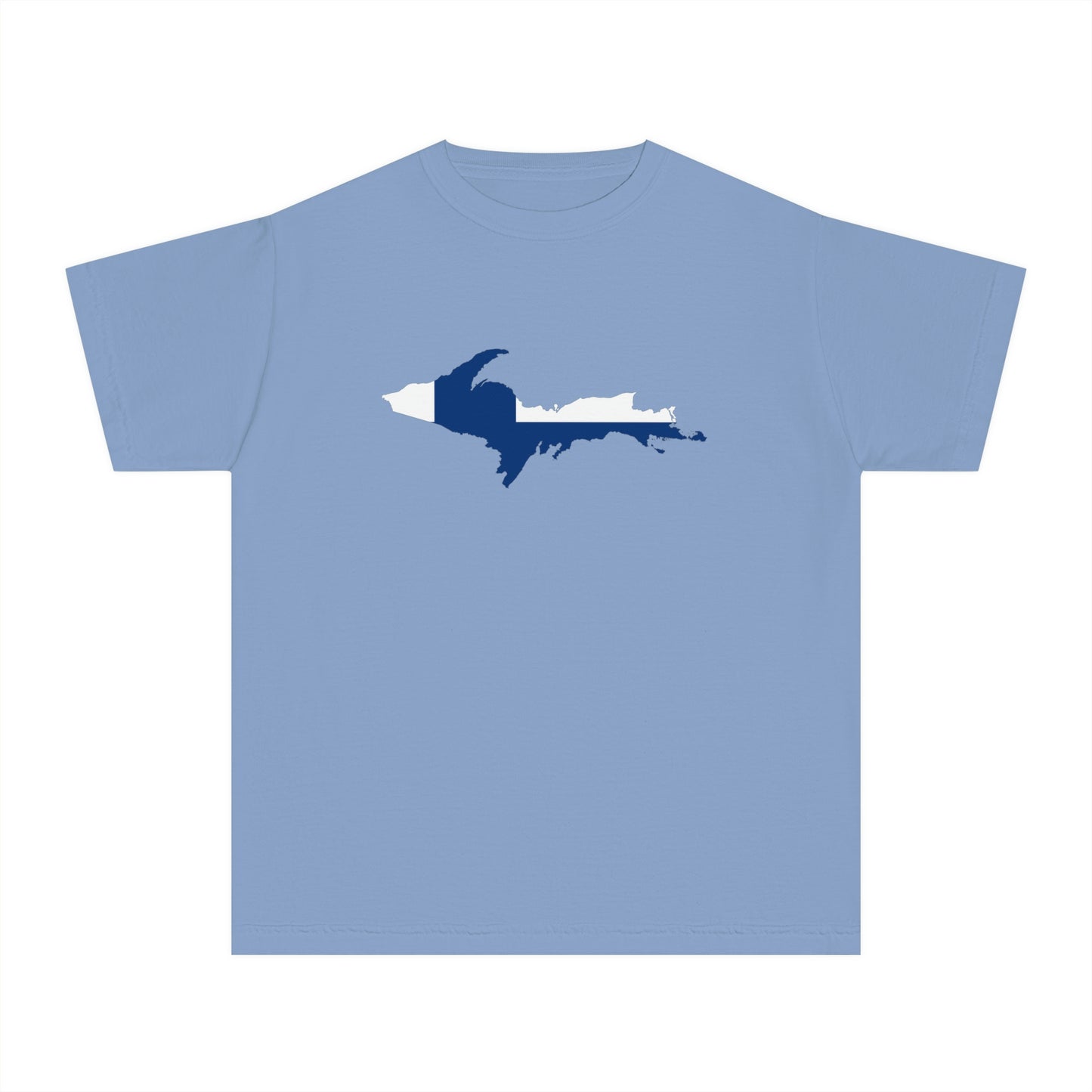 Michigan Upper Peninsula T-Shirt (w/ UP Finland Flag Outline) | Youth Garment-Dyed