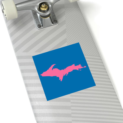 Michigan Upper Peninsula Square Sticker (Azure w/ Pink UP Outline) | Indoor/Outdoor