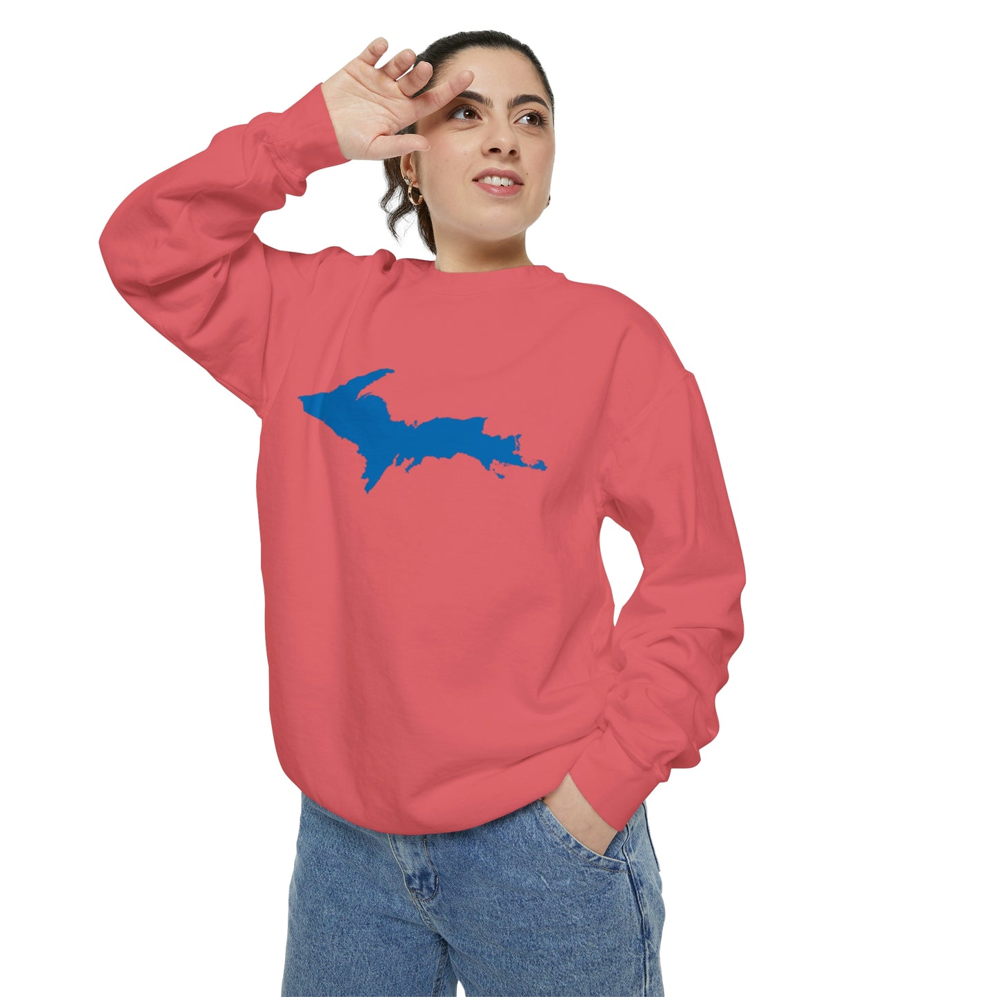 Michigan Upper Peninsula Sweatshirt (w/ Azure UP Outline) | Unisex Garment Dyed