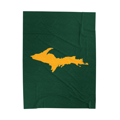 Michigan Upper Peninsula Plush Blanket (w/ Gold UP Outline) | Superior Green