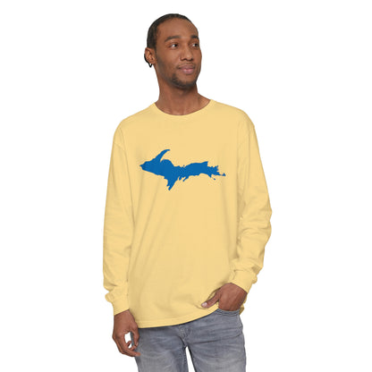 Michigan Upper Peninsula Garment-Dyed T-Shirt (w/ Azure UP Outline) | Unisex Long Sleeve