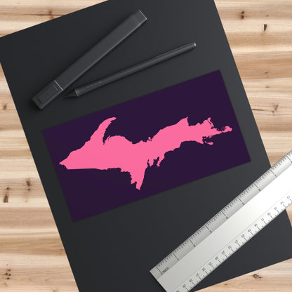 Michigan Upper Peninsula Bumper Sticker (w/ Pink UP Outline) | Blackcurrant Background