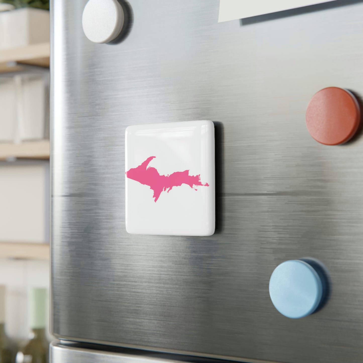 Michigan Upper Peninsula Porcelain Magnet (w/ Pink UP Outline)