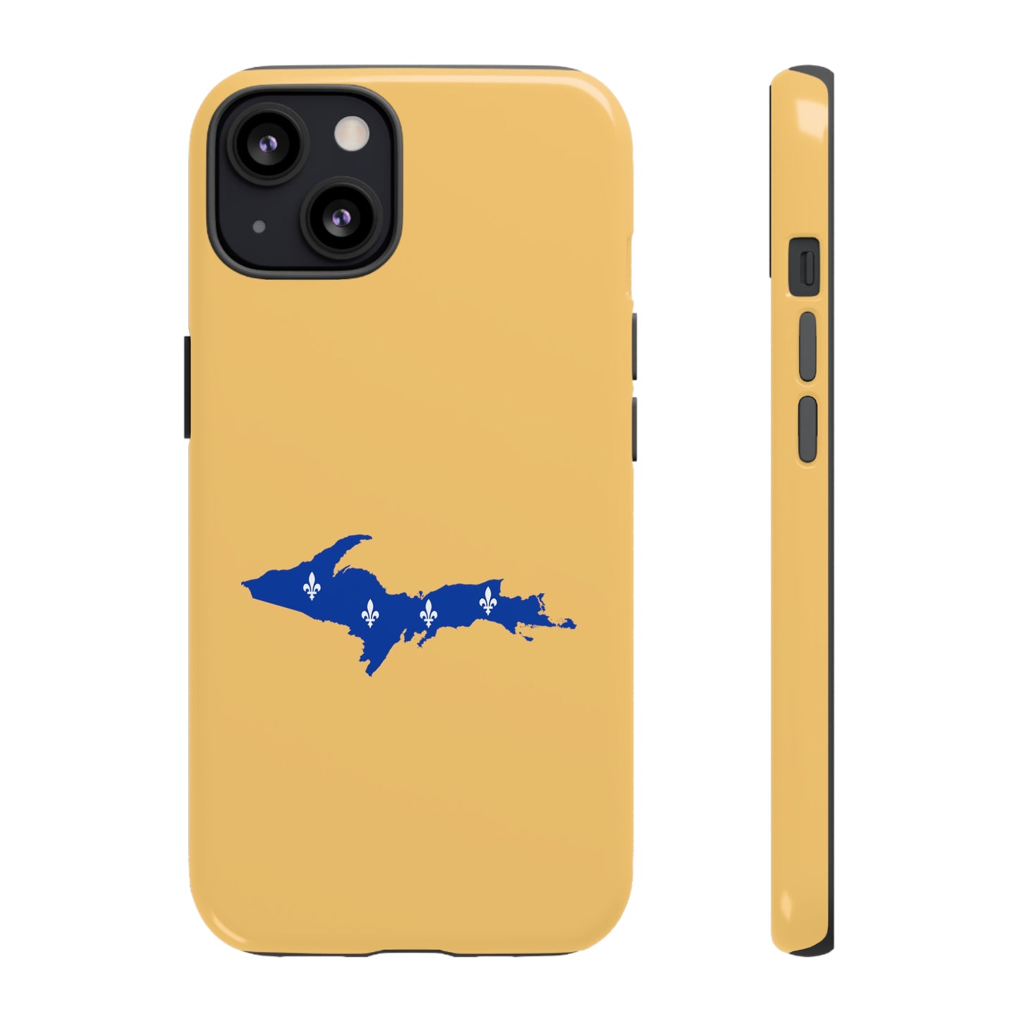 Michigan Upper Peninsula Tough Phone Case (Citrine Color w/ UP Quebec Flag Outline) | Apple iPhone