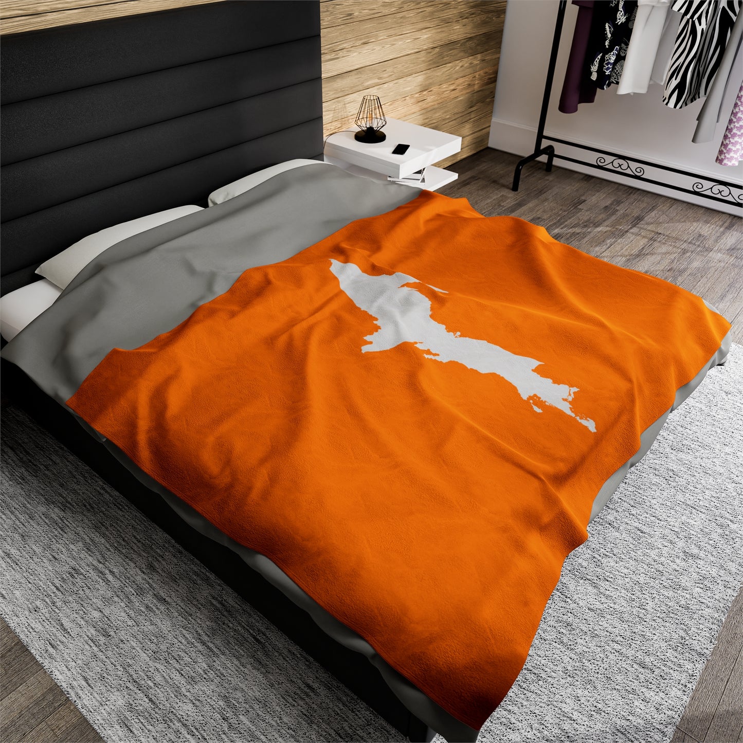 Michigan Upper Peninsula Plush Blanket (w/ UP Outline) | Birch Leaf Orange