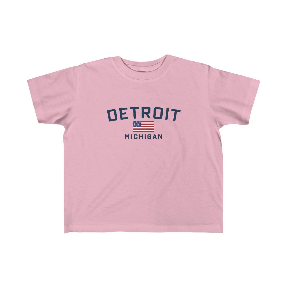 'Detroit Michigan' T-Shirt (w/USA Flag Outline) | Toddler Short Sleeve - Circumspice Michigan