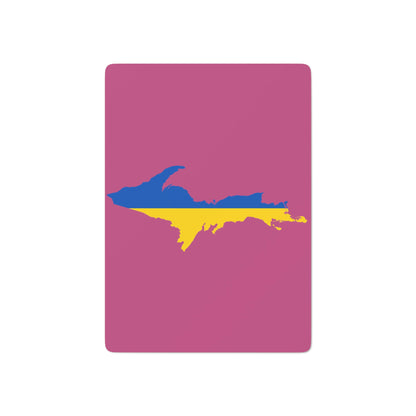 Michigan Upper Peninsula Poker Cards (Apple Blossom Pink w/ UP Ukraine Flag Outline)