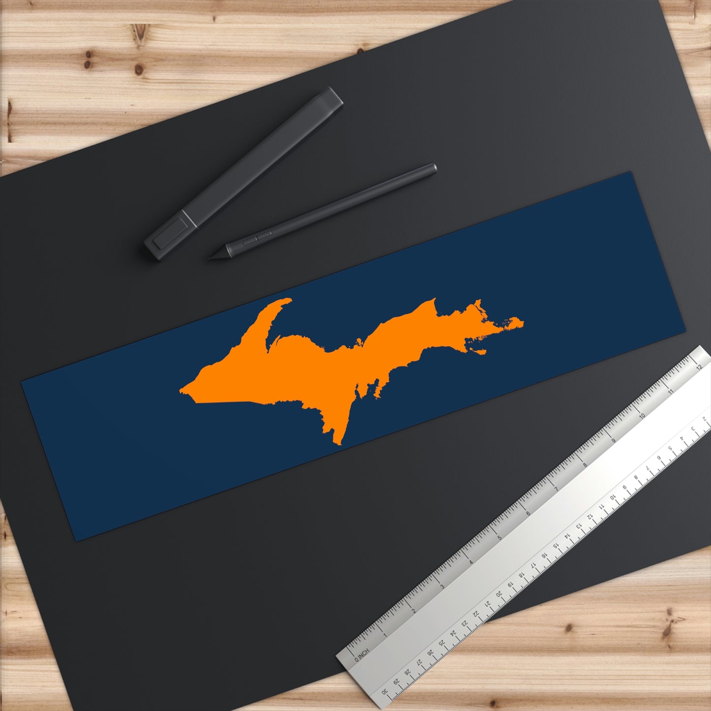 Michigan Upper Peninsula Bumper Sticker (w/ Orange UP Outline) | Navy Background