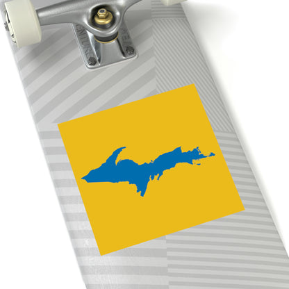 Michigan Upper Peninsula Square Sticker (Gold w/ Azure UP Outline) | Indoor/Outdoor