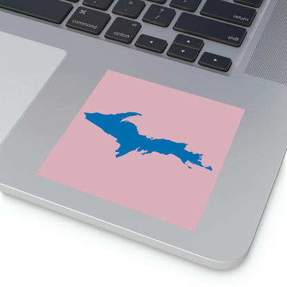 Michigan Upper Peninsula Square Sticker (Pink w/ Azure UP Outline) | Indoor/Outdoor