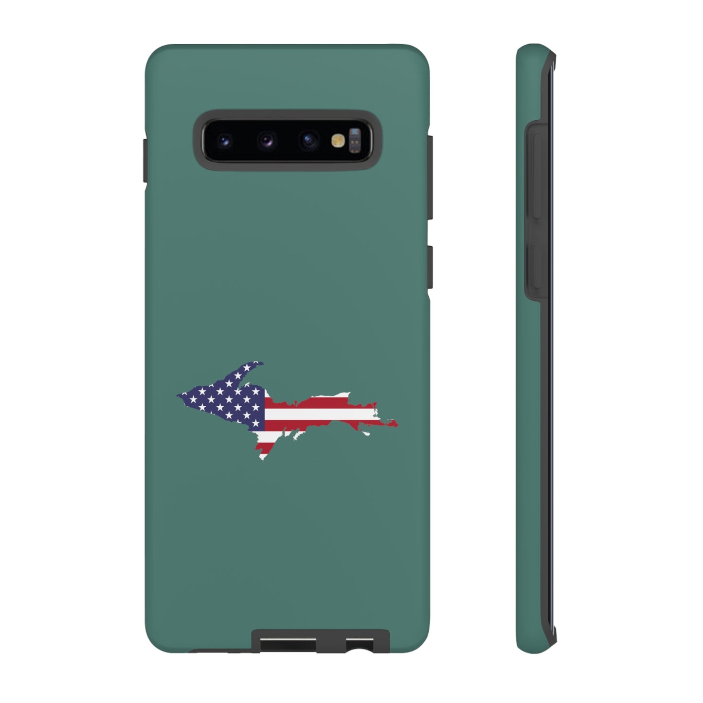 Michigan Upper Peninsula Tough Phone Case (Copper Green w/ UP USA Flag Outline) | Samsung & Pixel Android