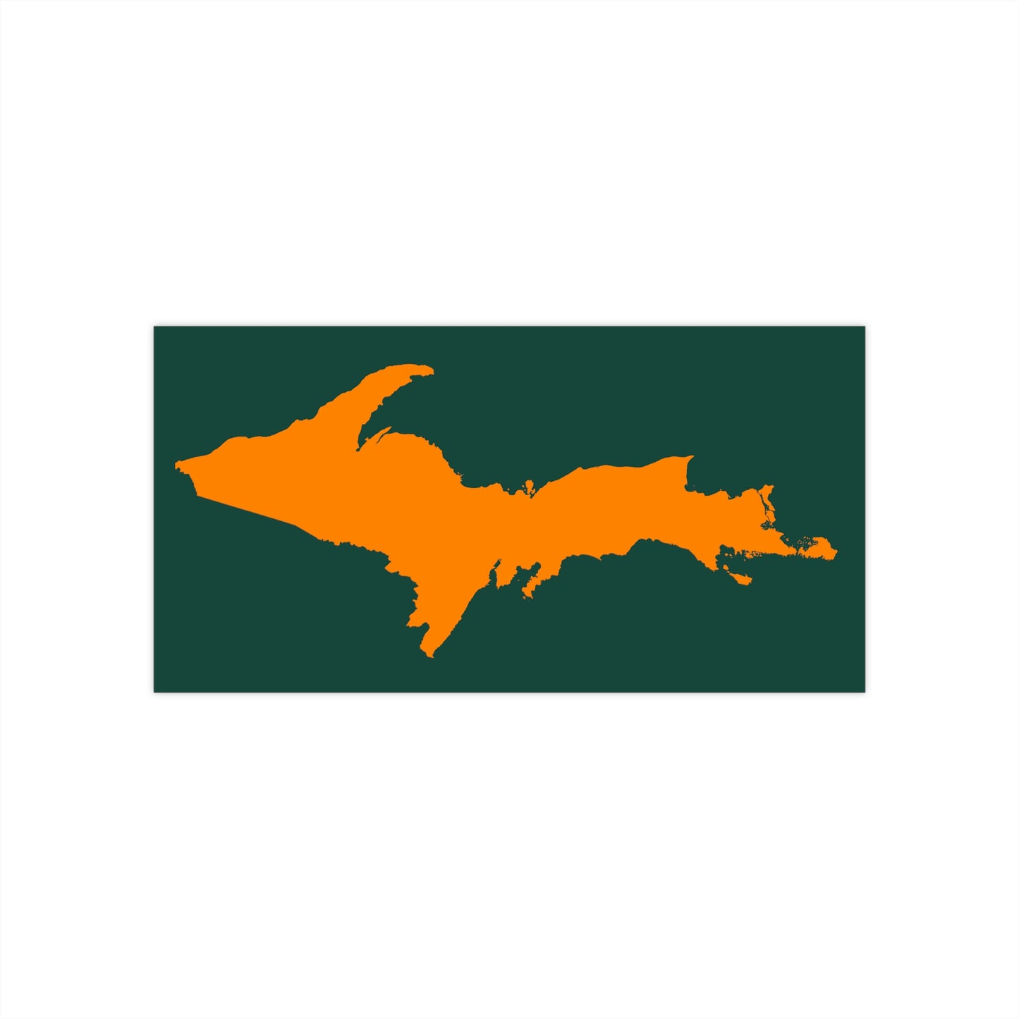 Michigan Upper Peninsula Bumper Sticker (w/ Orange UP Outline) | Green Background